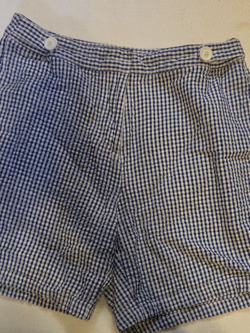 Basic Editions Womens Seersucker Gingham Chino Shorts Blue/White Size 6 Zip